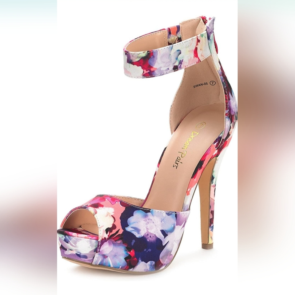 DREAM PAIRS Women's Floral High Heel Plaform Dress Pump Shoes Size 7.5